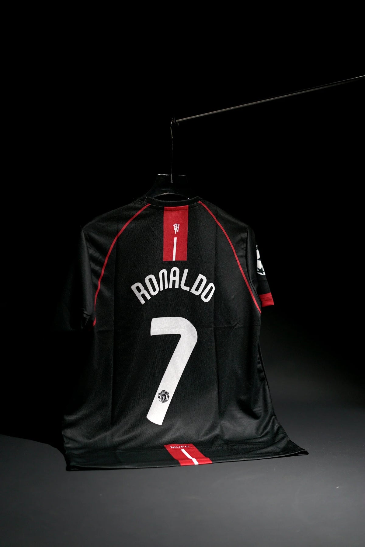Manchester United FC | RONALDO #7 | 2007-08 | Away Kit | AIG | Latest Design | Black | Embroidered Badges | Regular Fit