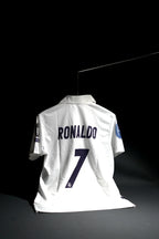 Real Madrid | CRISTIANO RONALDO #7 | 2016 -17 | Home Kit | Fly Emirates | Retro Design | White | Embroidered Badges | Collared Kit | Regular Fit
