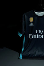 Real Madrid | CRISTIANO RONALDO #7 | 2017-18 | Away Kit | Fly Emirates | Retro Design | Black | Regular Fit