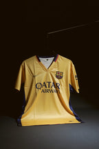 FC Barcelona | NEYMAR JR #11 | 2015-16 | Away Kit | Retro Design | Gold & Blue | Embroidered Badges | V/Cut Neck | Regular Fit