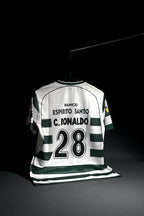 Sporting CP | CRISTIANO RONALDO #28 | 2002-03 | Home Kit | Retro Design | White & Green | Embroidered Badges | V/Cut Neck | Regular Fit