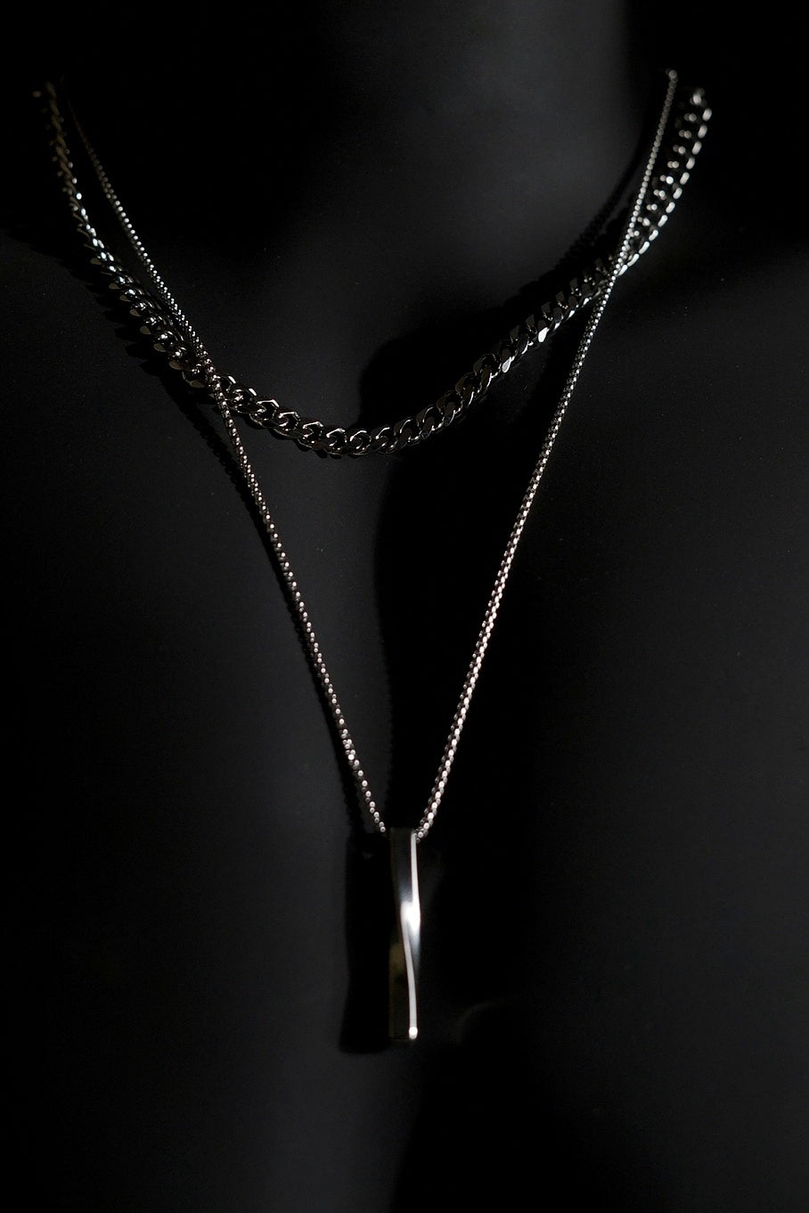 Necklace | Double Chain | Layered Chain | Bar Pendant | Men & Women | Anti-Tarnish Stainless Steel | Silver Finish | Minimalist Style | Statement Jewellery
