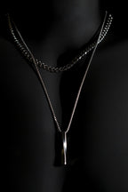 Necklace | Double Chain | Layered Chain | Bar Pendant | Men & Women | Anti-Tarnish Stainless Steel | Silver Finish | Minimalist Style | Statement Jewellery