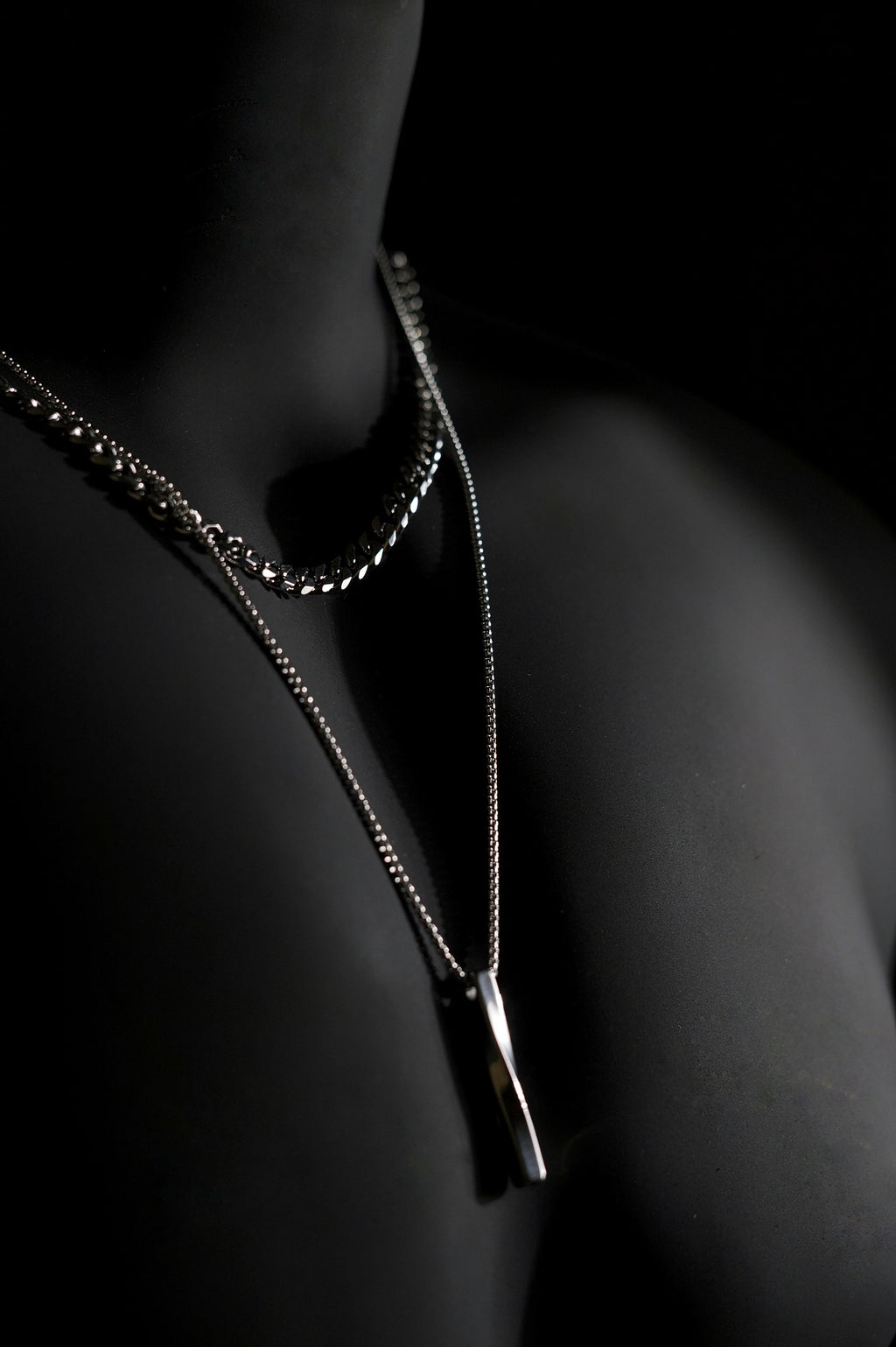Necklace | Double Chain | Layered Chain | Bar Pendant | Men & Women | Anti-Tarnish Stainless Steel | Silver Finish | Minimalist Style | Statement Jewellery