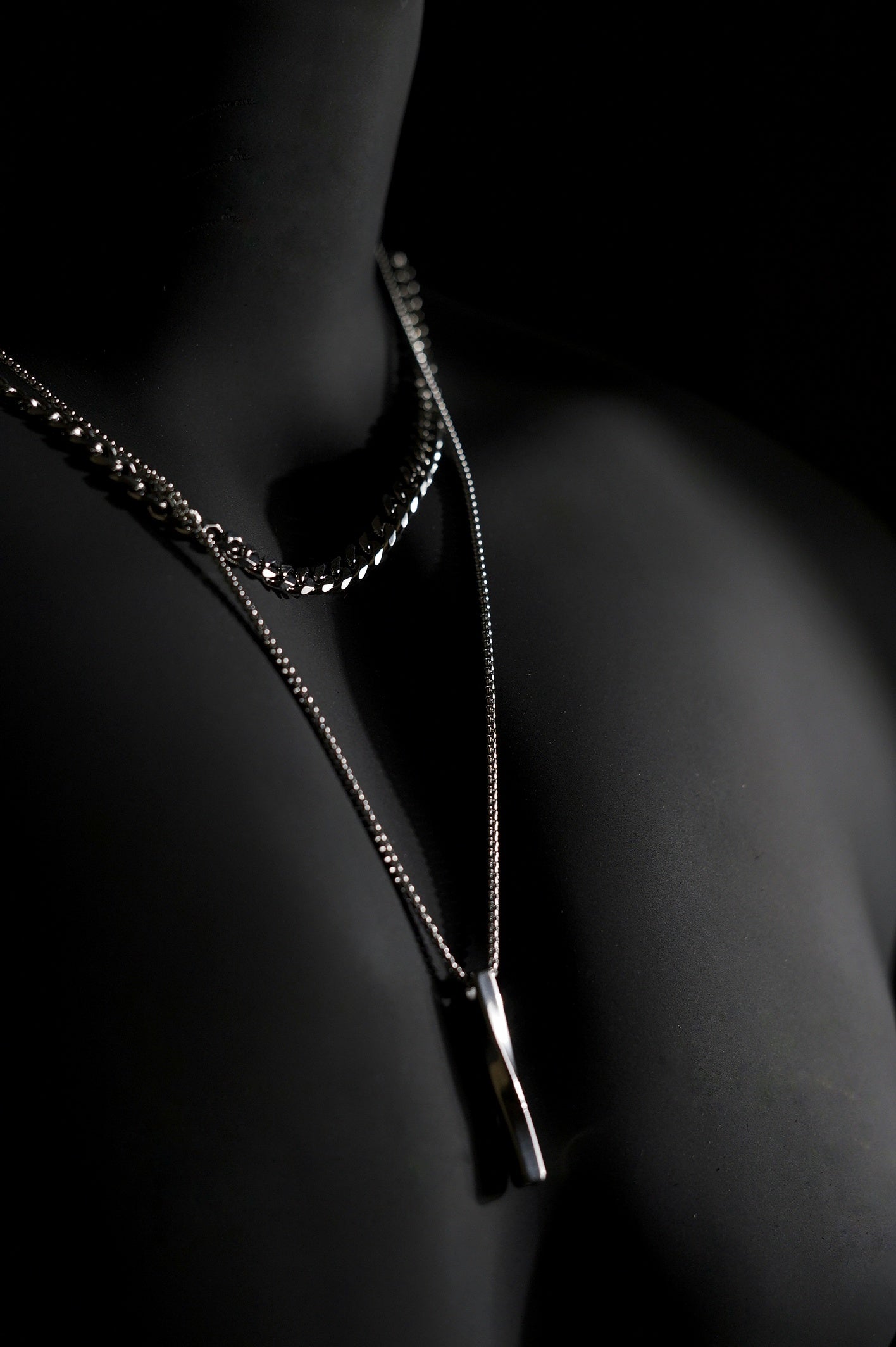 Necklace | Double Chain | Layered Chain | Bar Pendant | Men & Women | Anti-Tarnish Stainless Steel | Silver Finish | Minimalist Style | Statement Jewellery