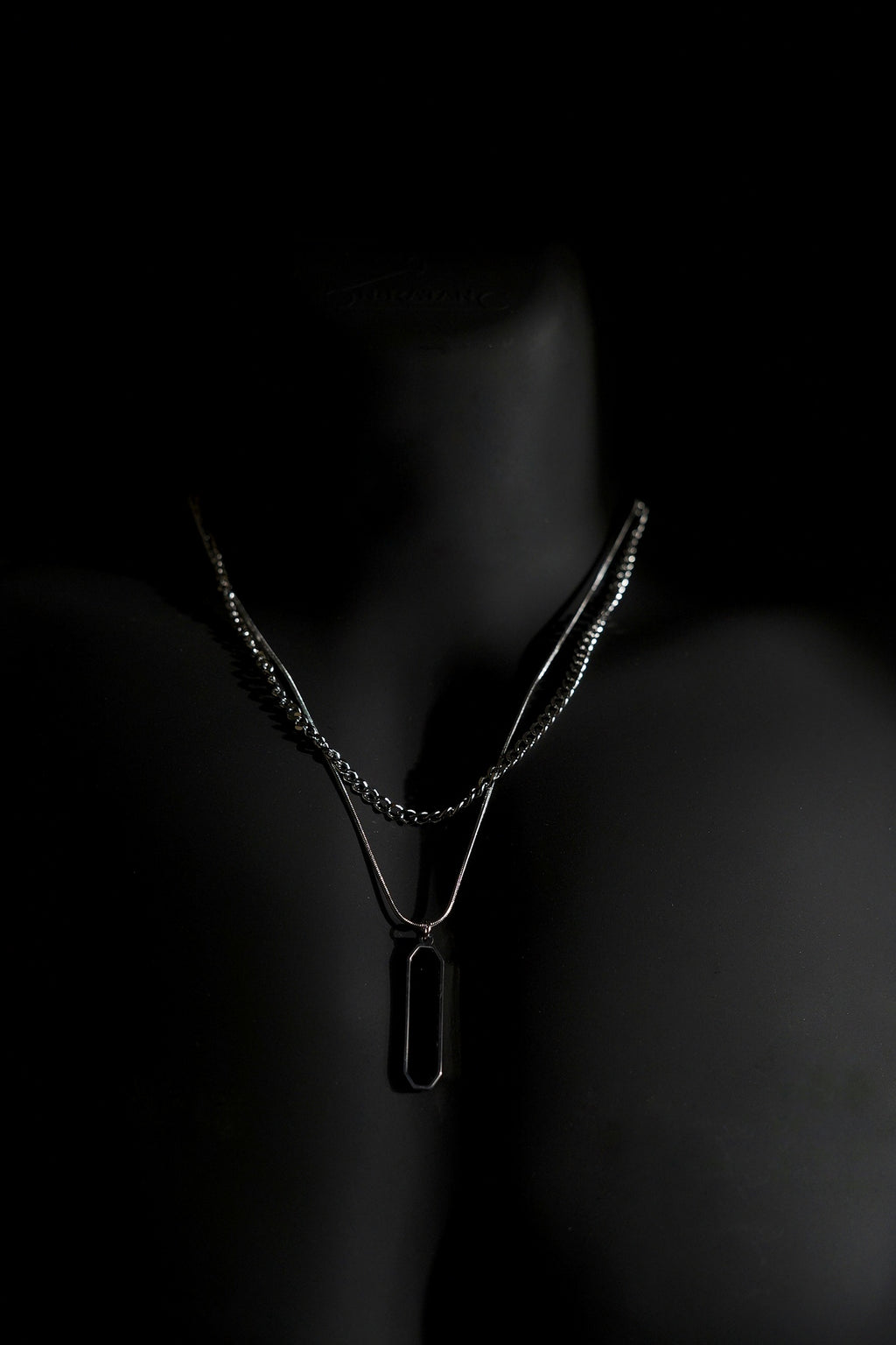 Necklace | Double Chain | Layered Chain | Geometric Pendant | Men & Women | Anti-Tarnish Stainless Steel | Silver Finish | Minimalist Style | Statement Jewellery