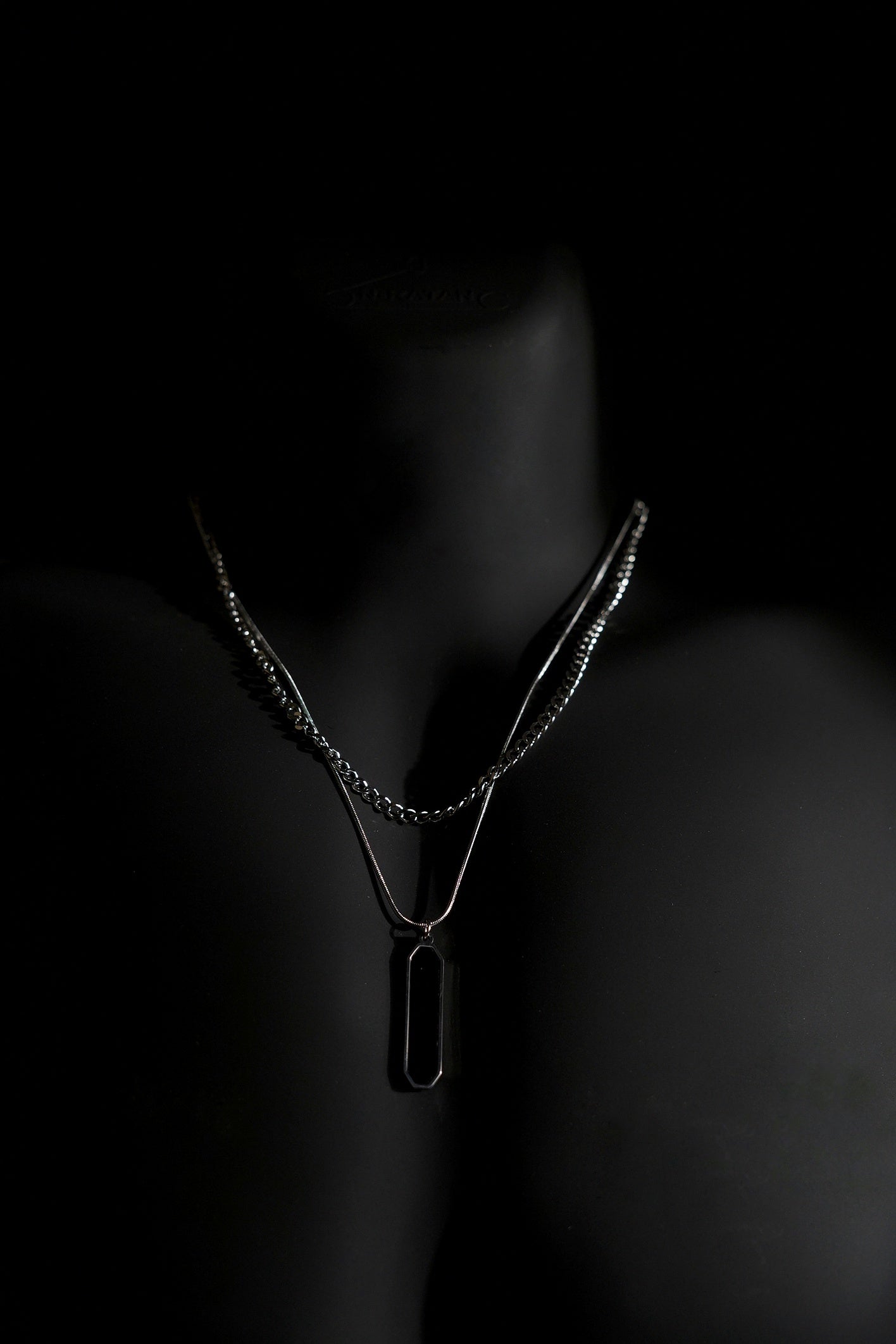 Necklace | Double Chain | Layered Chain | Geometric Pendant | Men & Women | Anti-Tarnish Stainless Steel | Silver Finish | Minimalist Style | Statement Jewellery