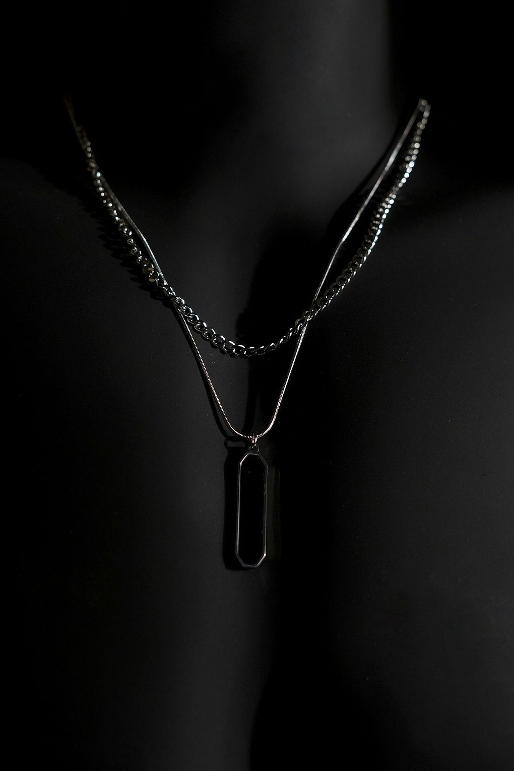 Necklace | Double Chain | Layered Chain | Geometric Pendant | Men & Women | Anti-Tarnish Stainless Steel | Silver Finish | Minimalist Style | Statement Jewellery