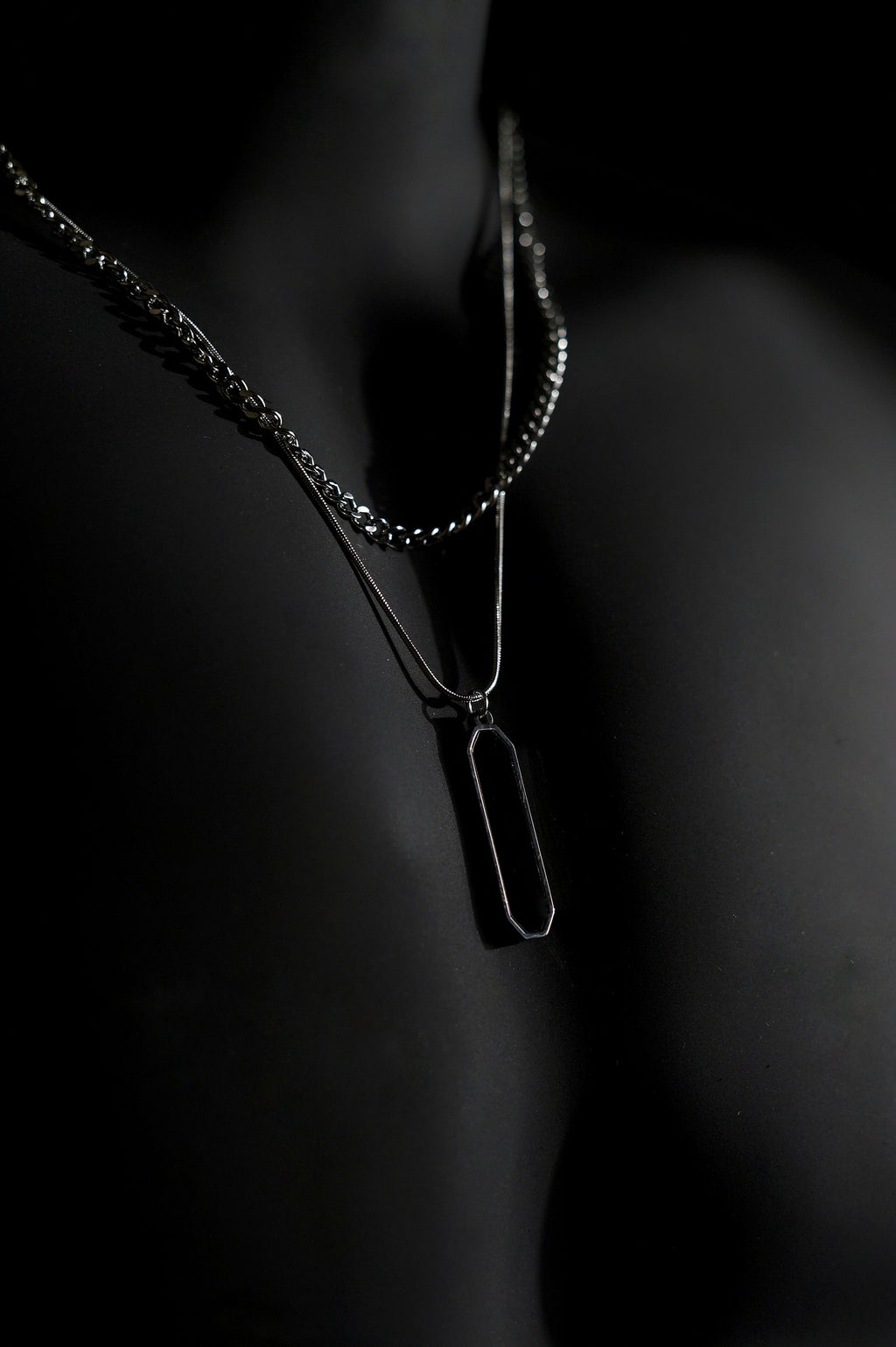 Necklace | Double Chain | Layered Chain | Geometric Pendant | Men & Women | Anti-Tarnish Stainless Steel | Silver Finish | Minimalist Style | Statement Jewellery