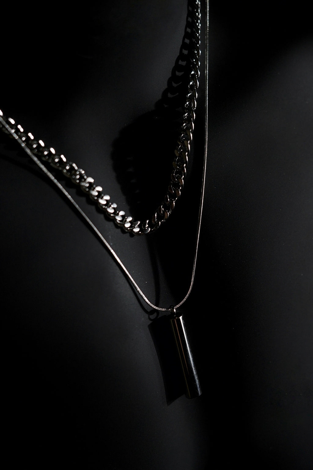 Necklace | Double Chain | Layered Chain with Bar Pendant | Men & Women | Anti-Tarnish Stainless Steel | Silver Finish | Minimalist Style | Statement Jewellery