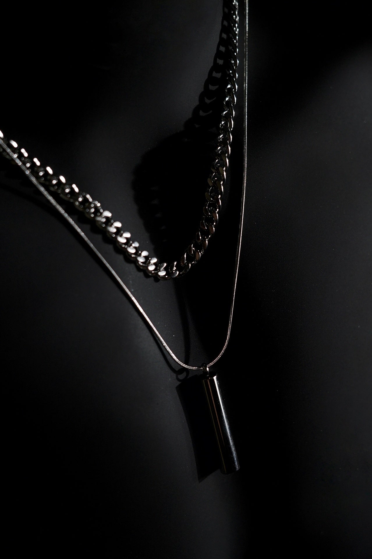 Necklace | Double Chain | Layered Chain with Bar Pendant | Men & Women | Anti-Tarnish Stainless Steel | Silver Finish | Minimalist Style | Statement Jewellery