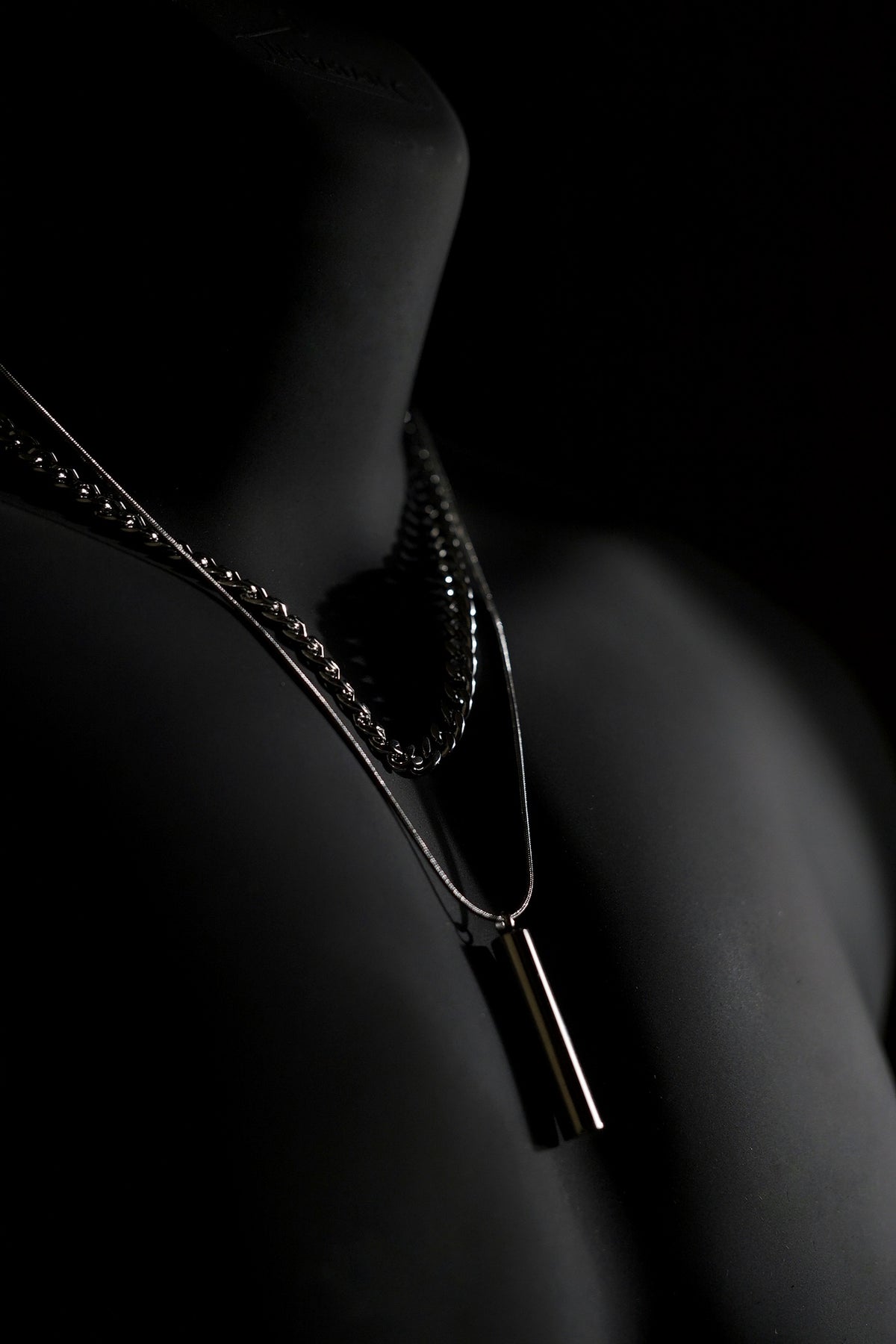 Necklace | Double Chain | Layered Chain with Bar Pendant | Men & Women | Anti-Tarnish Stainless Steel | Silver Finish | Minimalist Style | Statement Jewellery