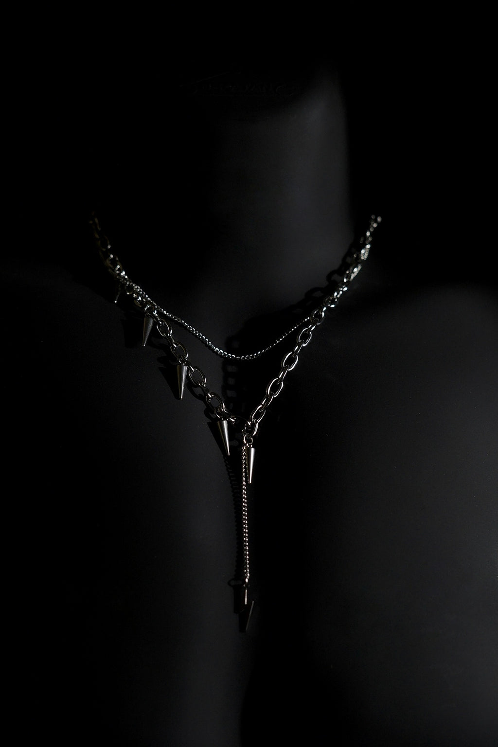 Necklace | Double Chain | Layered Chain | Spiked Pendant Details | Men & Women | Anti-Tarnish Stainless Steel | Silver Finish | Minimalist Style | Statement Jewellery