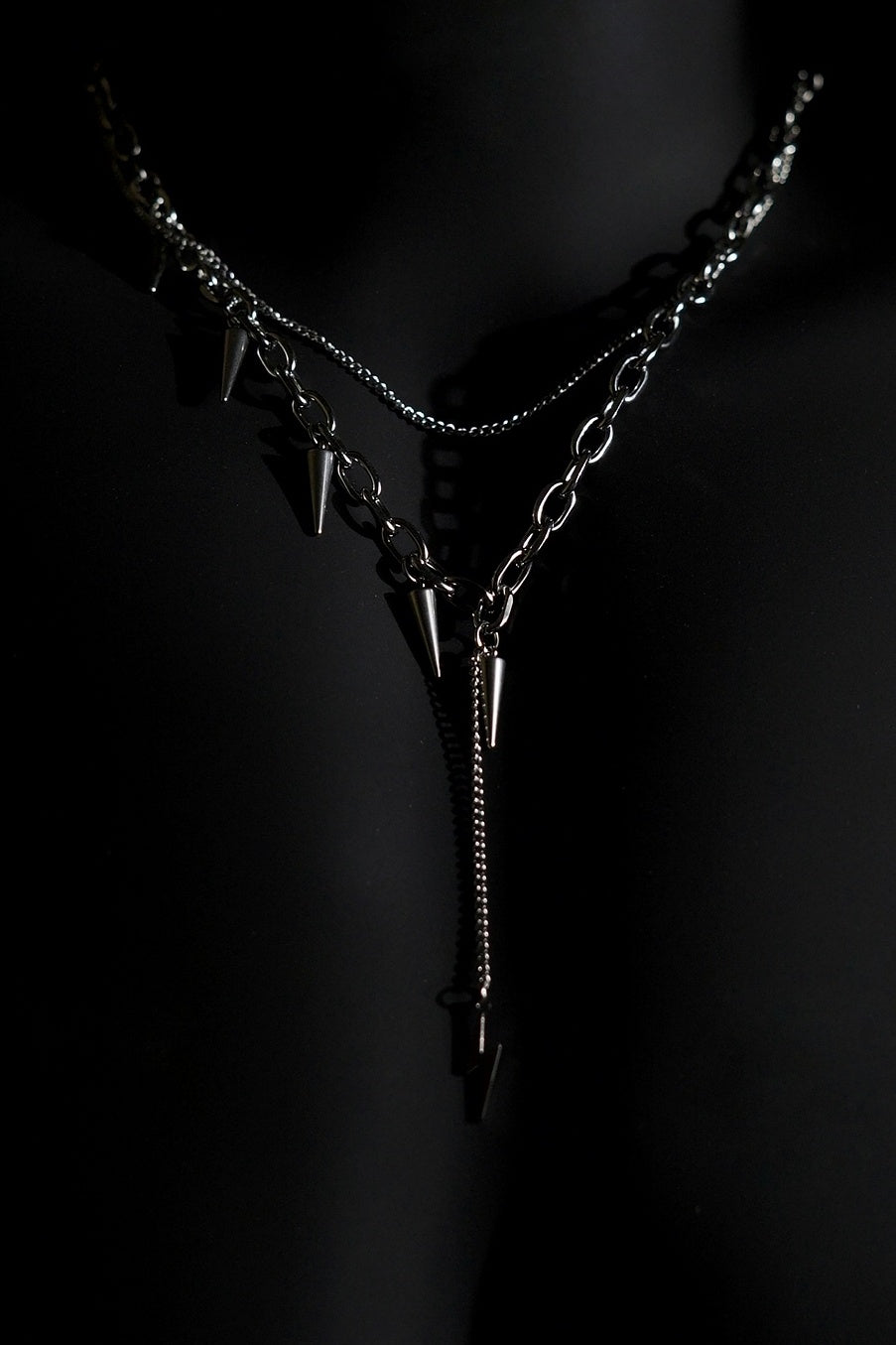 Necklace | Double Chain | Layered Chain | Spiked Pendant Details | Men & Women | Anti-Tarnish Stainless Steel | Silver Finish | Minimalist Style | Statement Jewellery