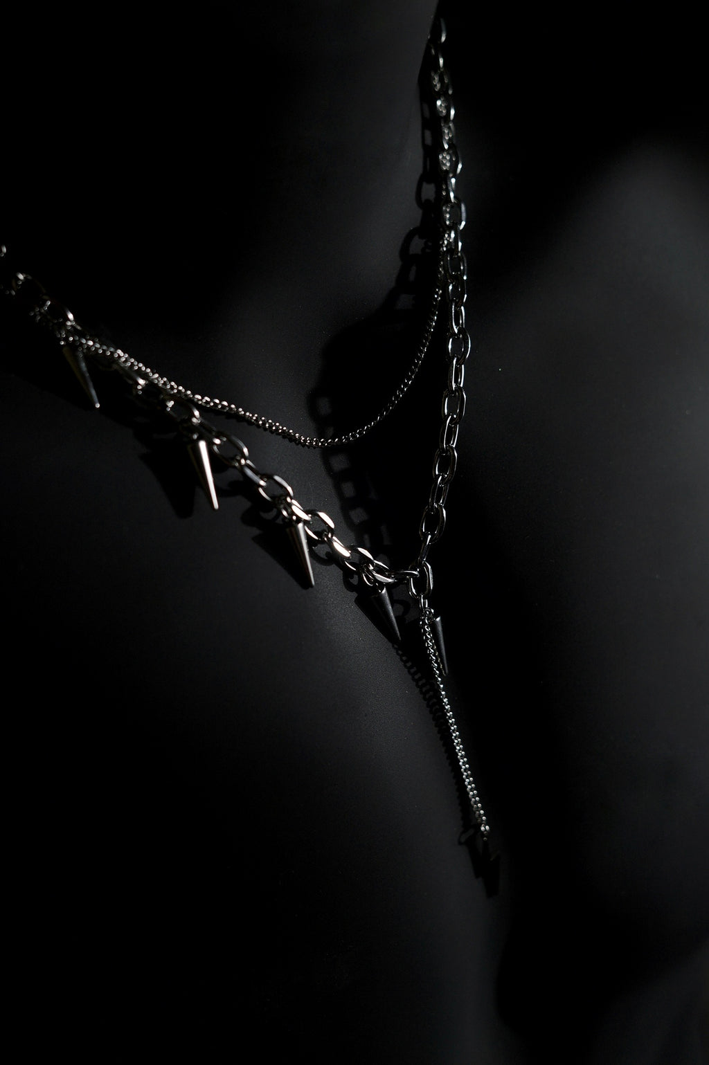 Necklace | Double Chain | Layered Chain | Spiked Pendant Details | Men & Women | Anti-Tarnish Stainless Steel | Silver Finish | Minimalist Style | Statement Jewellery