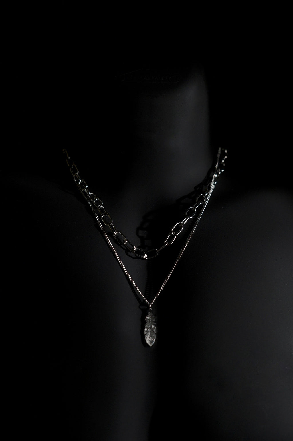Necklace | Double Chain | Layered Chain | Feather Pendant | Men & Women | Anti-Tarnish Stainless Steel | Silver Finish | Minimalist Style | Statement Jewellery