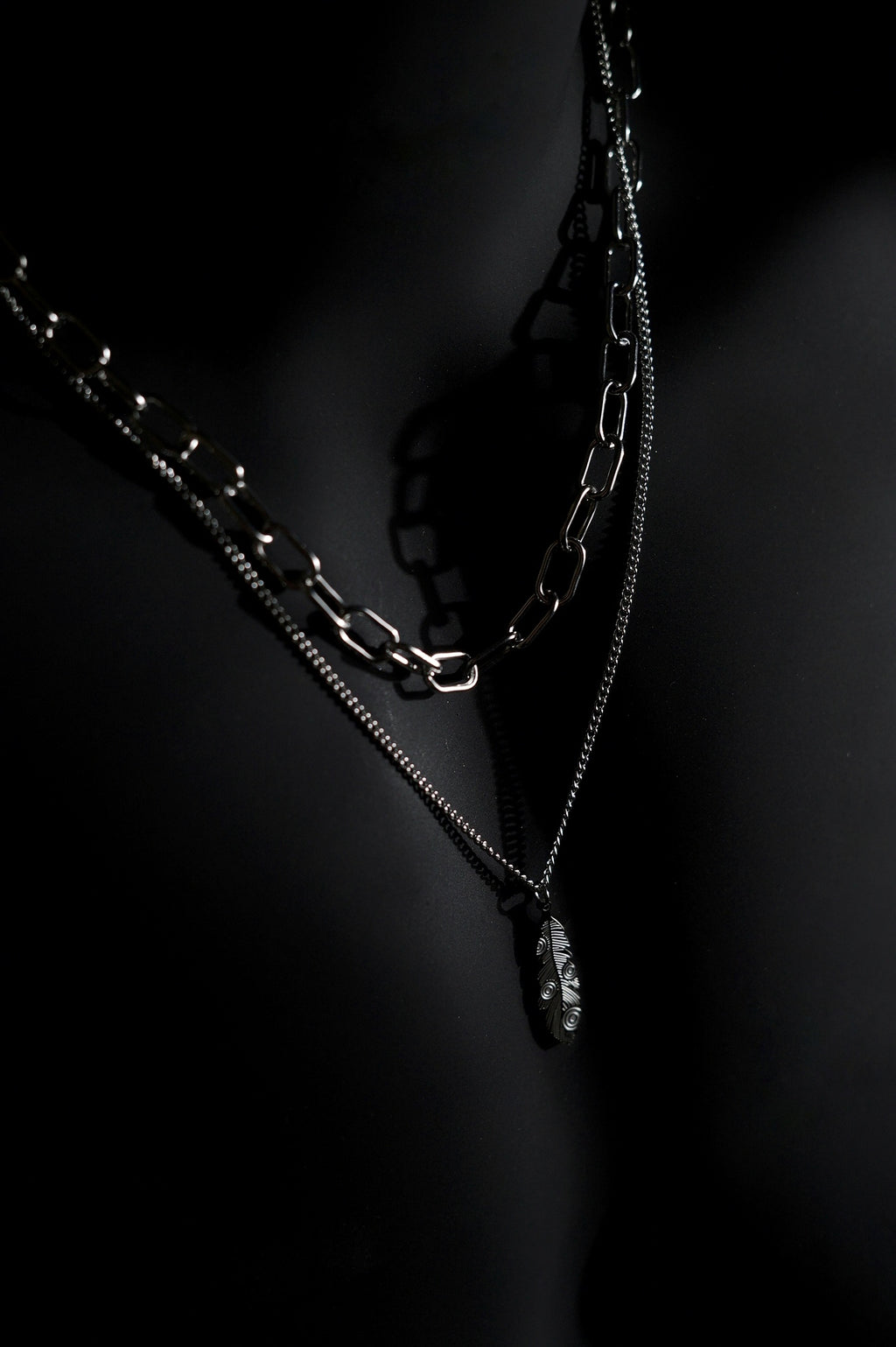 Necklace | Double Chain | Layered Chain | Feather Pendant | Men & Women | Anti-Tarnish Stainless Steel | Silver Finish | Minimalist Style | Statement Jewellery