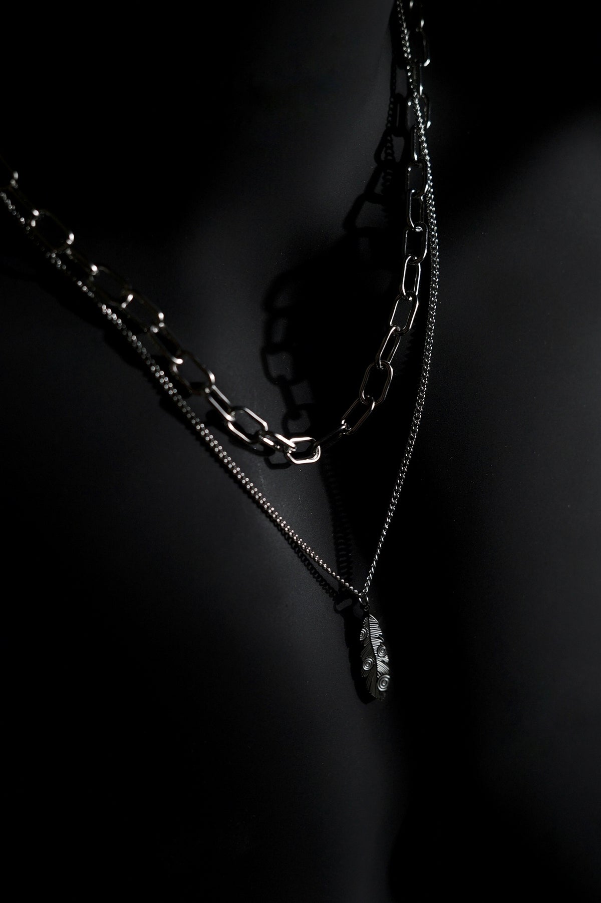 Necklace | Double Chain | Layered Chain | Feather Pendant | Men & Women | Anti-Tarnish Stainless Steel | Silver Finish | Minimalist Style | Statement Jewellery