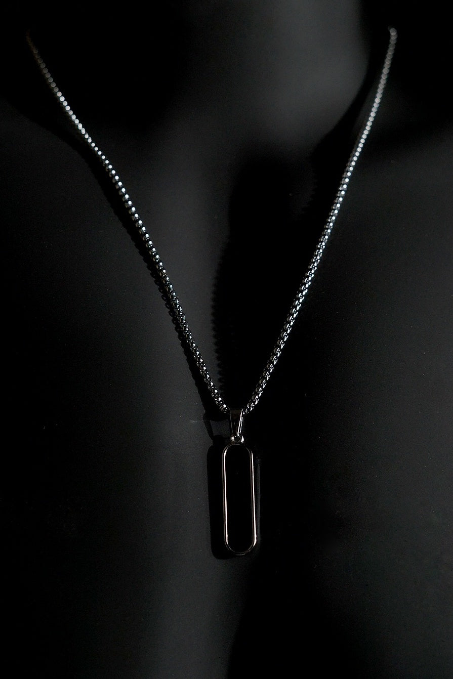 Necklace | Oval Loop Pendant | Men & Women | Anti-Tarnish Stainless Steel | Silver Finish | Minimalist Style | Statement Jewellery