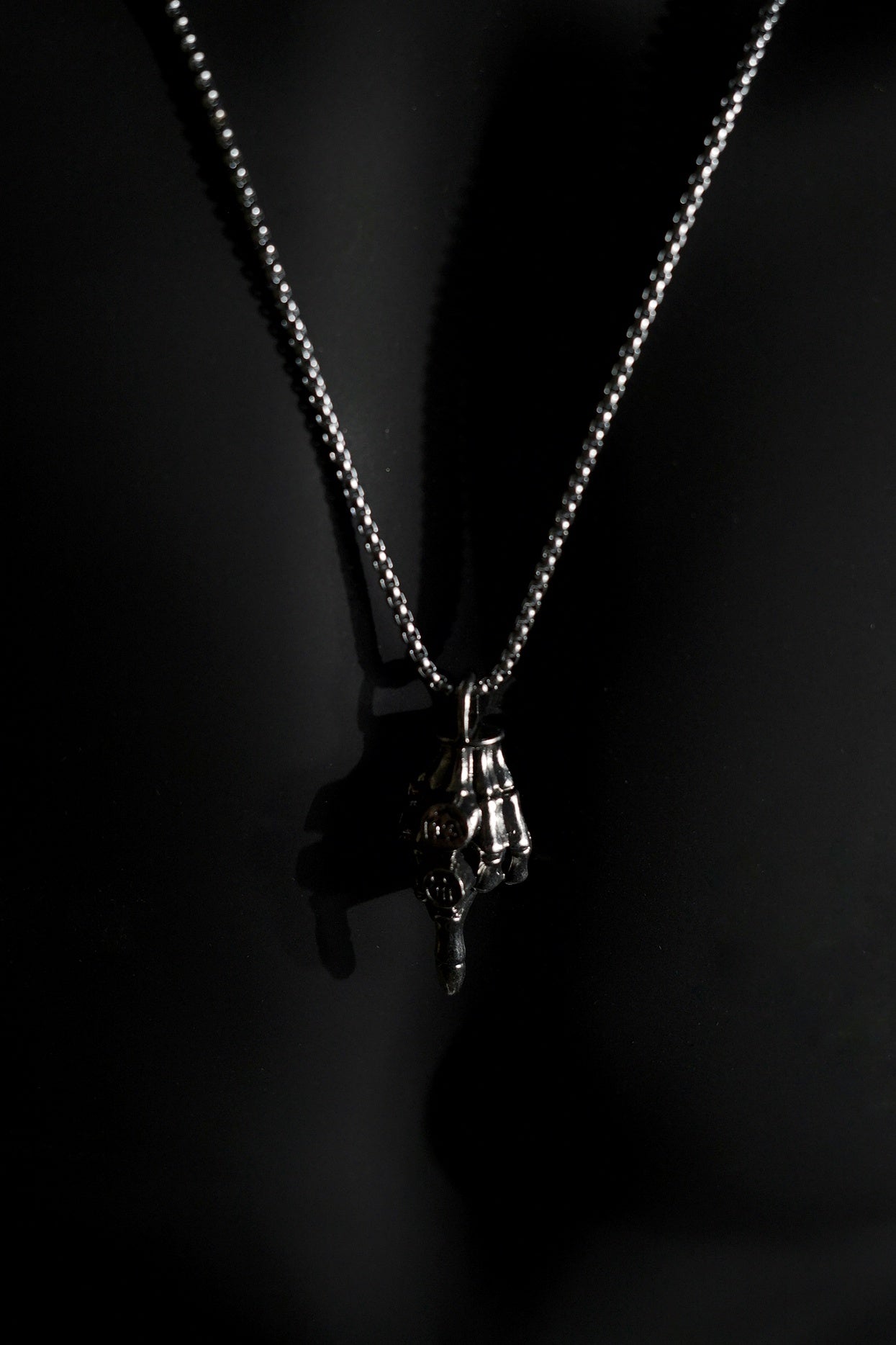 Necklace | Skeleton Hand Middle Finger Pendant | Men & Women | Anti-Tarnish Stainless Steel | Silver Finish | Gothic Style | Statement Jewellery