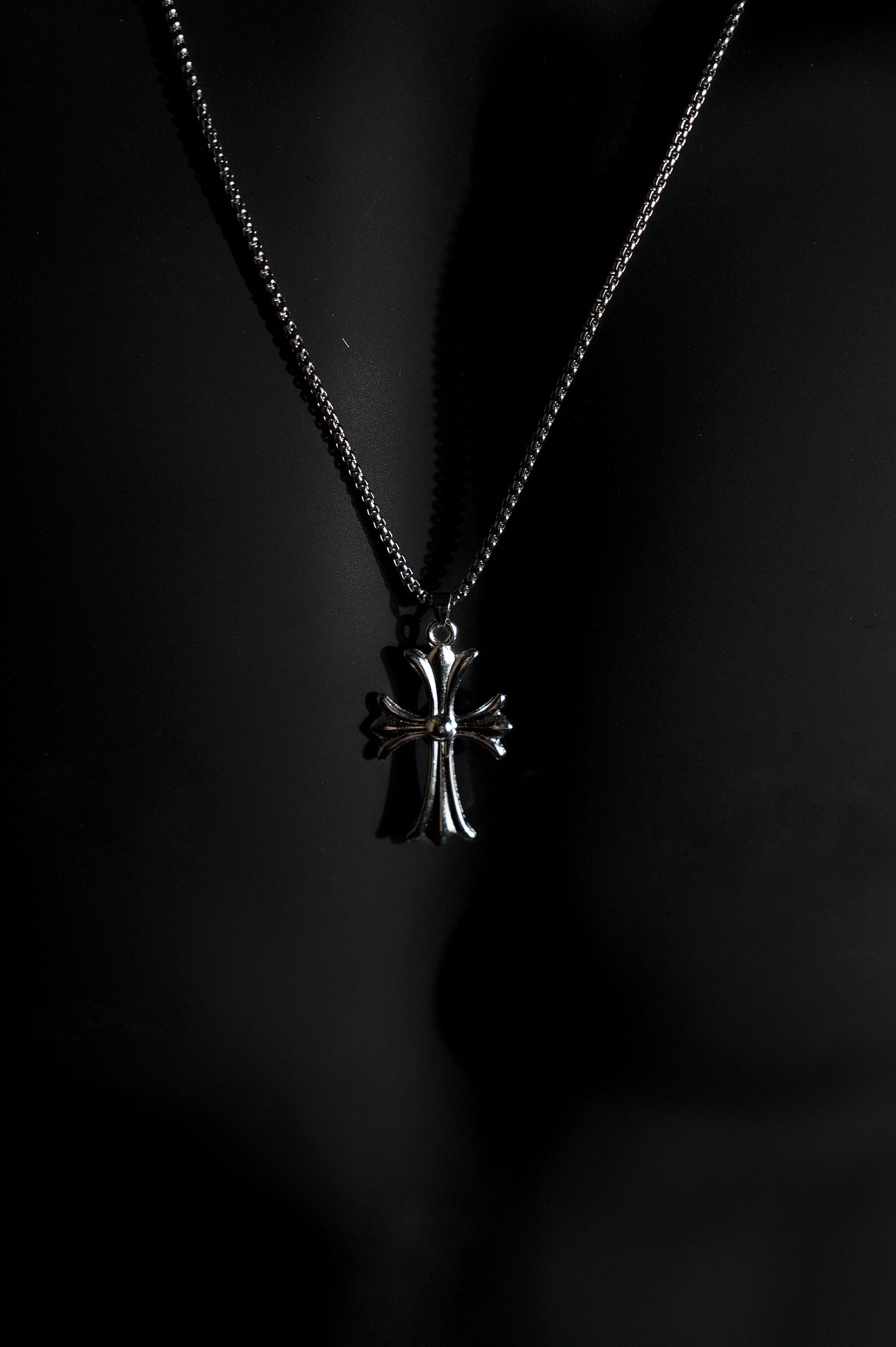 Necklace | Cross Pendant | Men & Women | Anti-tarnish Stainless Steel | Silver Finish | Gothic Cross Design | Statement Jewellery