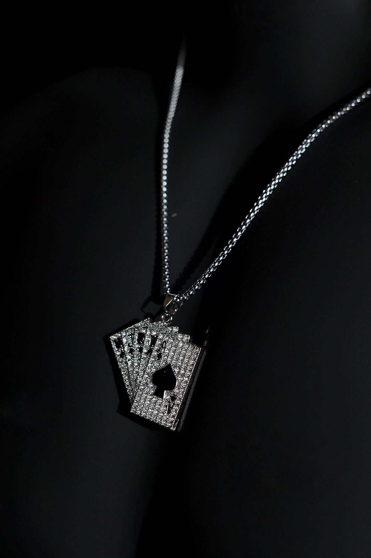 Necklace | Playing Cards Pendant | Men & Women | Anti-tarnish Stainless Steel | Silver Finish | Poker Cards Design | Statement Jewellery