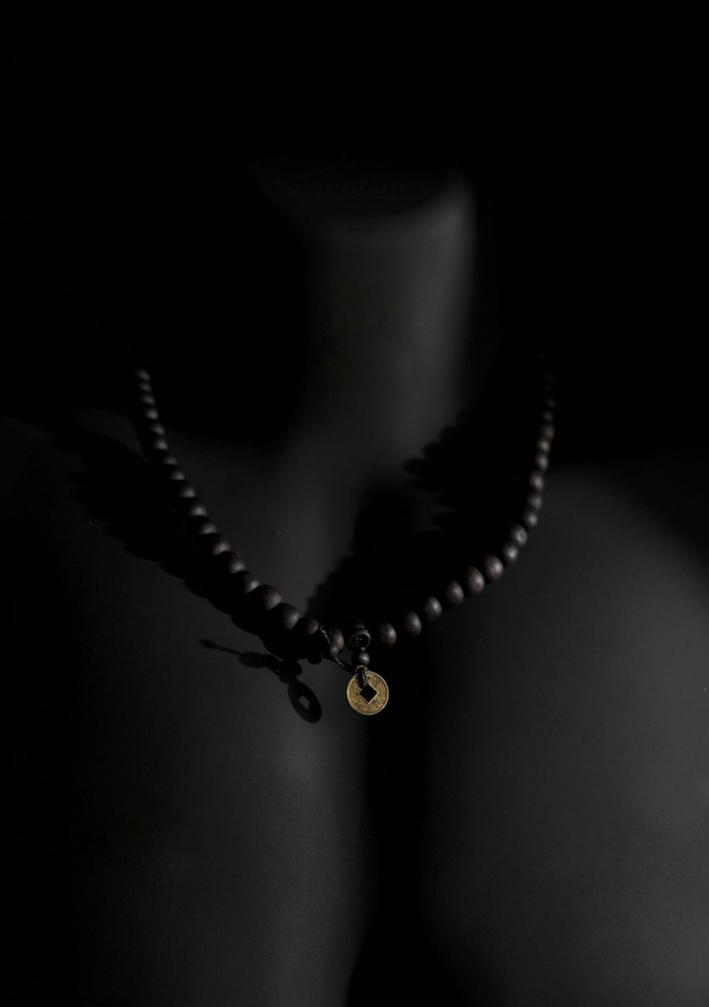Necklace | Beaded Chain with Coin Pendant | Men & Women | Black Finish | Minimalist Style | Statement Jewellery