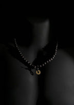 Necklace | Beaded Chain with Coin Pendant | Men & Women | Black Finish | Minimalist Style | Statement Jewellery