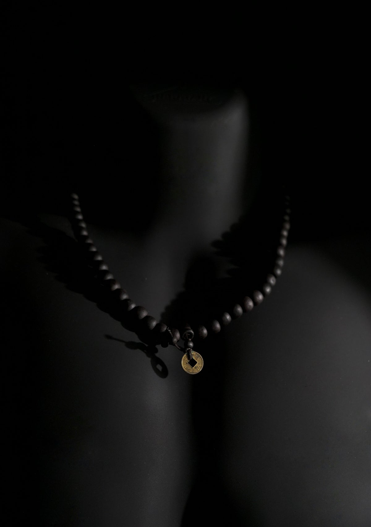 Necklace | Beaded Chain with Coin Pendant | Men & Women | Black Finish | Minimalist Style | Statement Jewellery