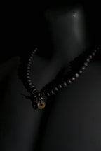 Necklace | Beaded Chain with Coin Pendant | Men & Women | Black Finish | Minimalist Style | Statement Jewellery