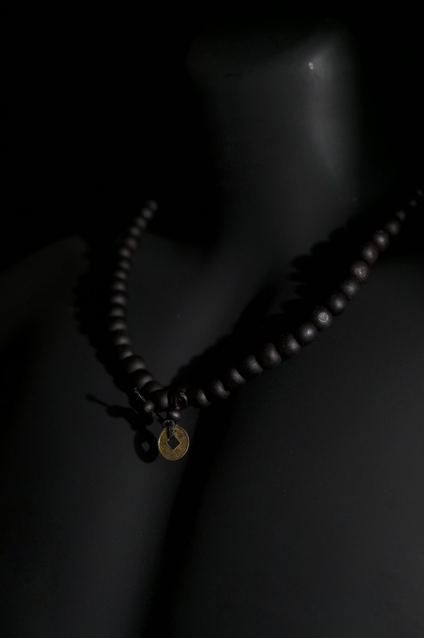 Necklace | Beaded Chain with Coin Pendant | Men & Women | Black Finish | Minimalist Style | Statement Jewellery