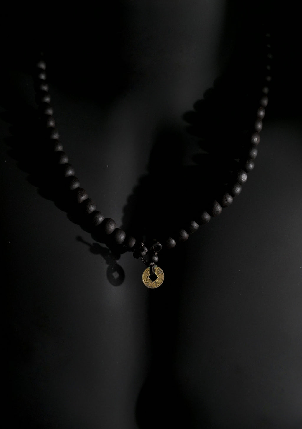 Necklace | Beaded Chain with Coin Pendant | Men & Women | Black Finish | Minimalist Style | Statement Jewellery
