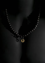 Necklace | Beaded Chain with Coin Pendant | Men & Women | Black Finish | Minimalist Style | Statement Jewellery