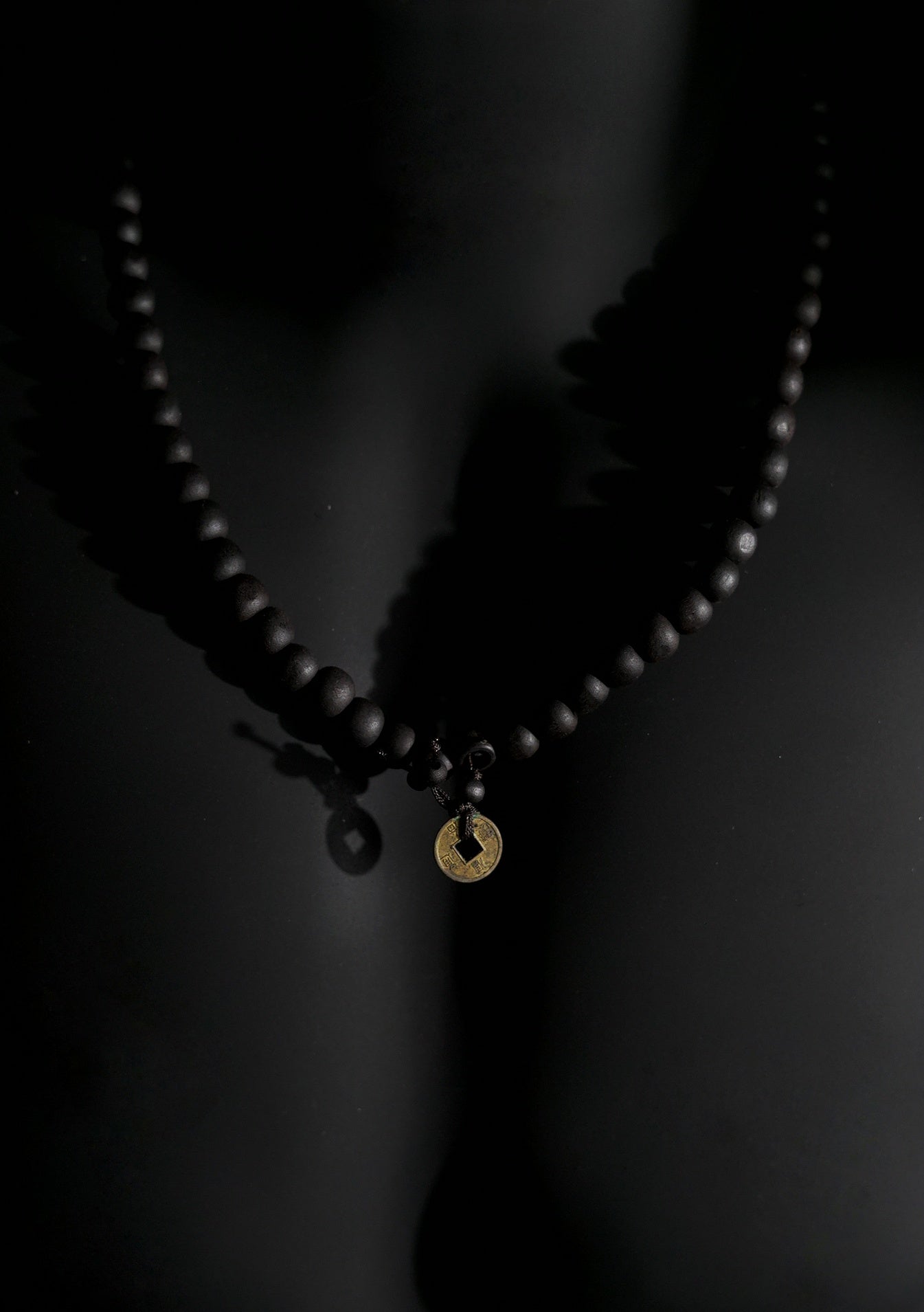 Necklace | Beaded Chain with Coin Pendant | Men & Women | Black Finish | Minimalist Style | Statement Jewellery