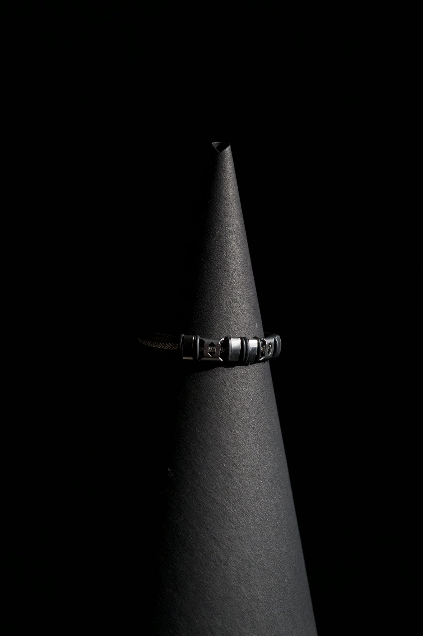 Bracelet | Double Strand | Segmented Barrel Beads | Geometric Accent Details | Men & Women | Stainless Steel | Black Finish | Minimalist Statement Style