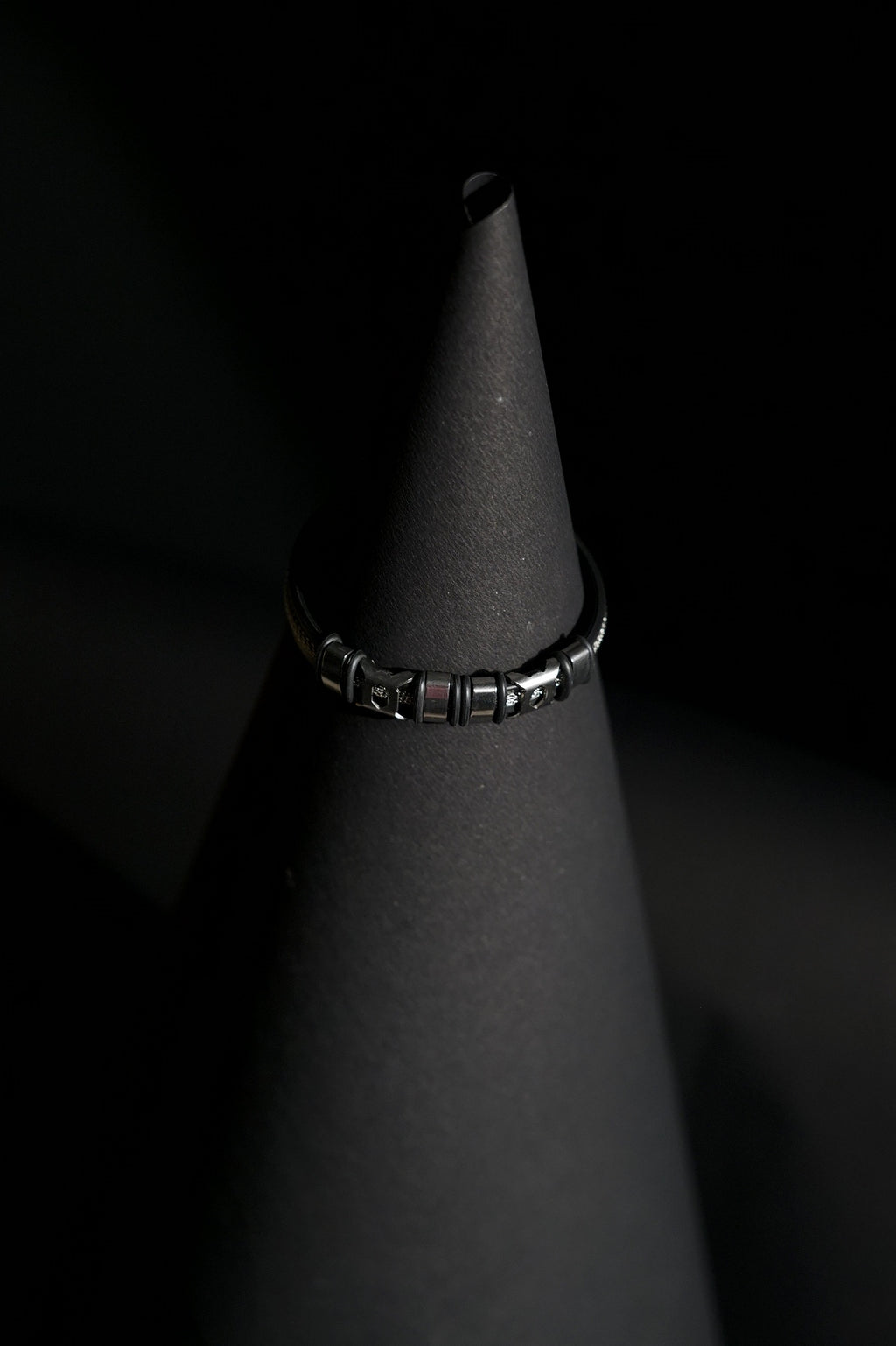 Bracelet | Double Strand | Segmented Barrel Beads | Geometric Accent Details | Men & Women | Stainless Steel | Black Finish | Minimalist Statement Style