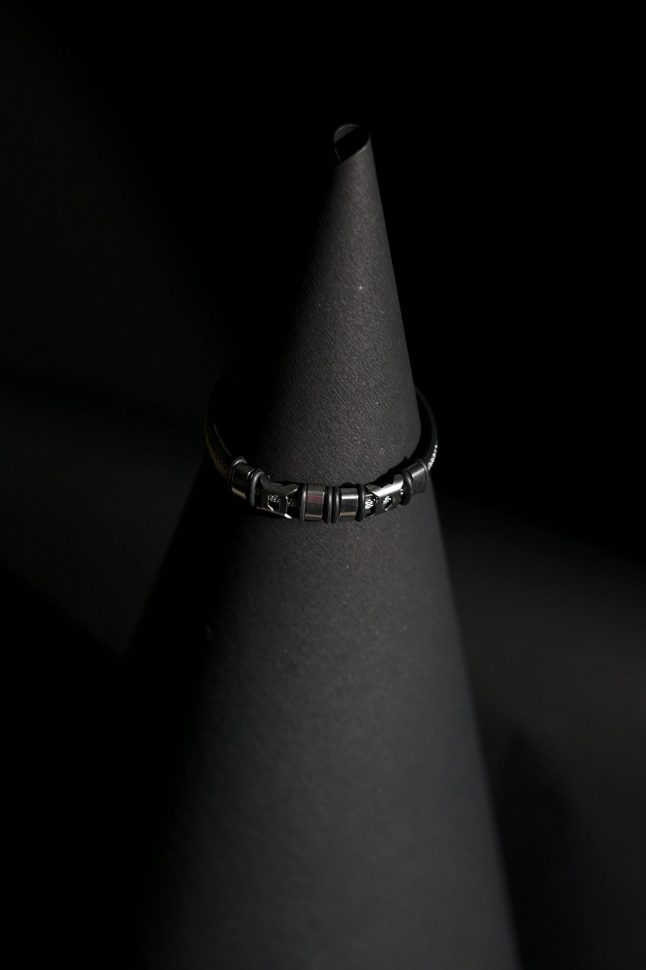 Bracelet | Double Strand | Segmented Barrel Beads | Geometric Accent Details | Men & Women | Stainless Steel | Black Finish | Minimalist Statement Style