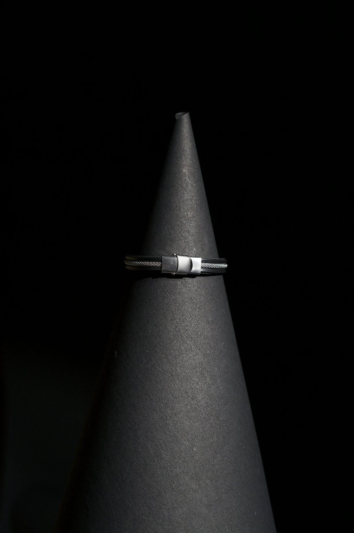 Bracelet | Double Strand | Segmented Barrel Beads | Geometric Accent Details | Men & Women | Stainless Steel | Black Finish | Minimalist Statement Style