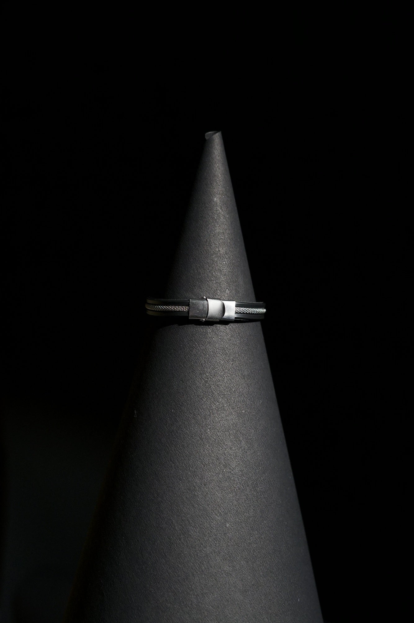Bracelet | Double Strand | Segmented Barrel Beads | Geometric Accent Details | Men & Women | Stainless Steel | Black Finish | Minimalist Statement Style