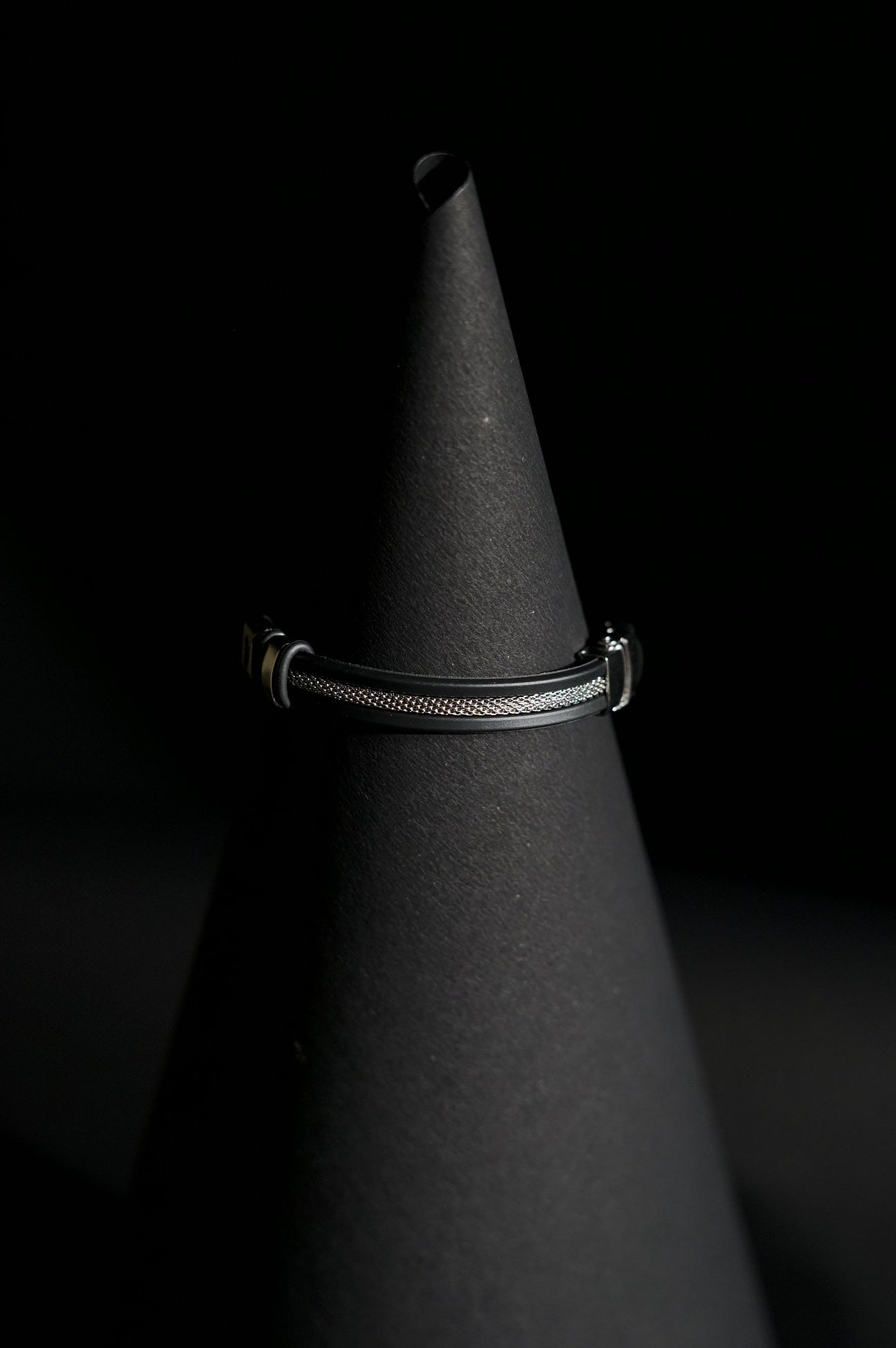 Bracelet | Double Strand | Segmented Barrel Beads | Geometric Accent Details | Men & Women | Stainless Steel | Black Finish | Minimalist Statement Style