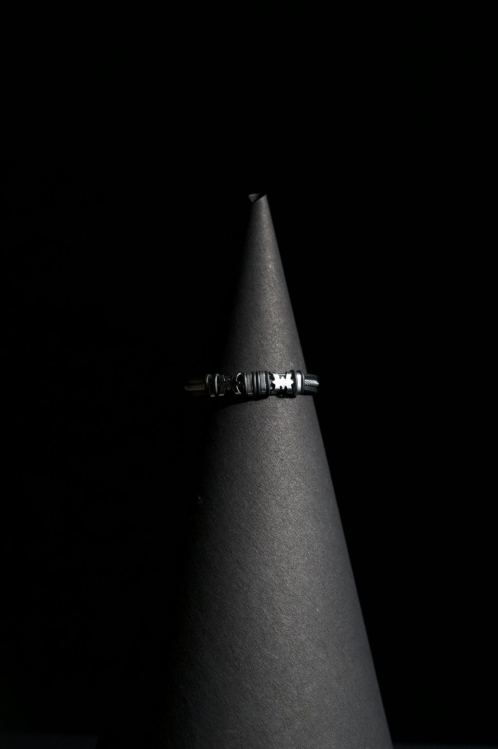 Bracelet | Double Strand | Segmented Barrel Beads | Geometric Accent Details | Men & Women | Stainless Steel | Black Finish | Minimalist Statement Style