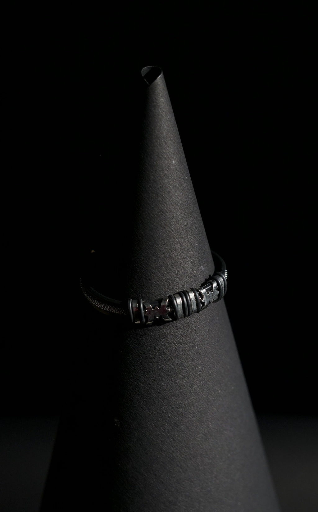 Bracelet | Double Strand | Segmented Barrel Beads | Geometric Accent Details | Men & Women | Stainless Steel | Black Finish | Minimalist Statement Style