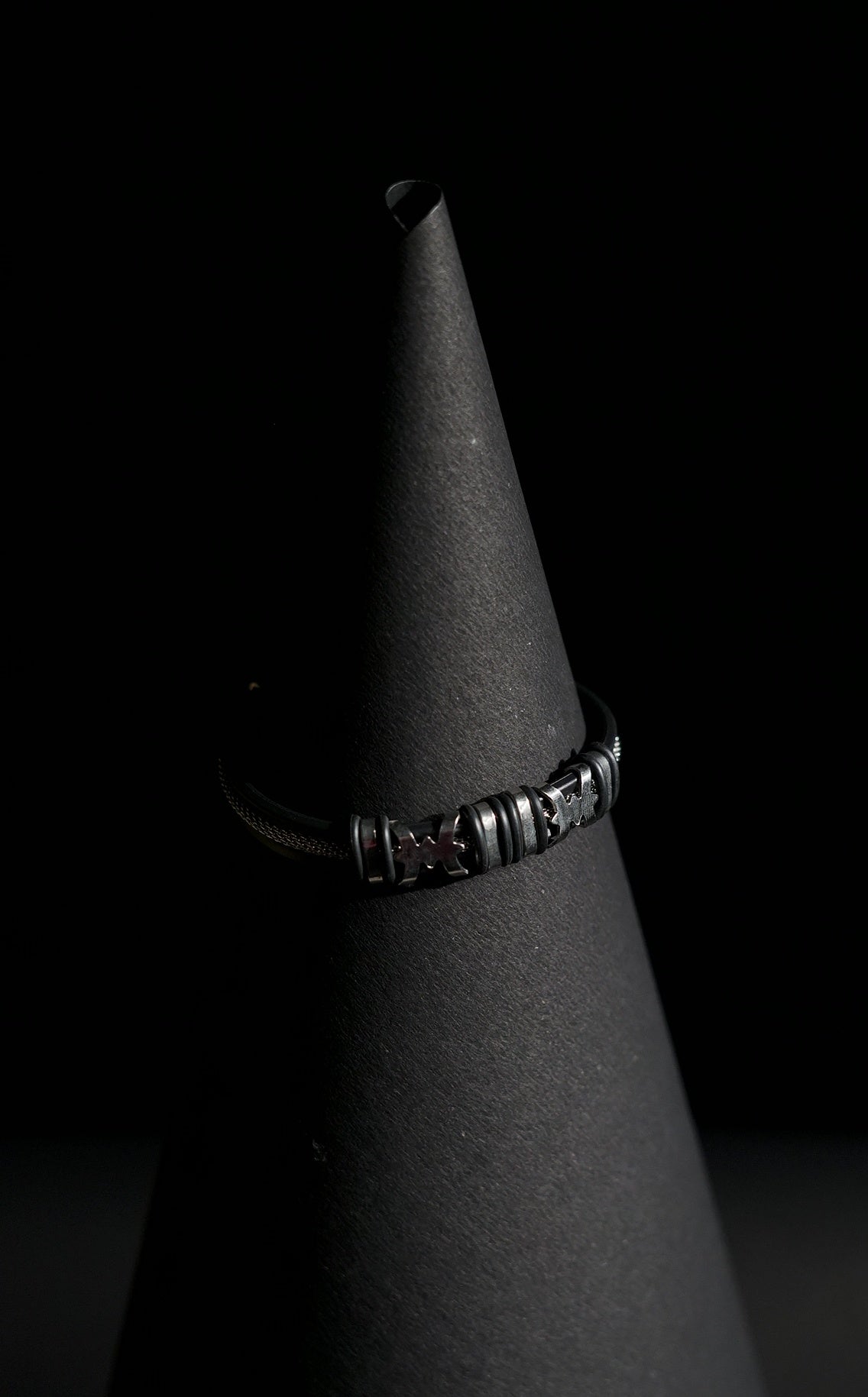 Bracelet | Double Strand | Segmented Barrel Beads | Geometric Accent Details | Men & Women | Stainless Steel | Black Finish | Minimalist Statement Style