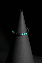Bracelet | Single Strand | Round Beads | Turquoise & Black with Geometric Spacers | Men & Women | Beaded Design | Minimalist Style