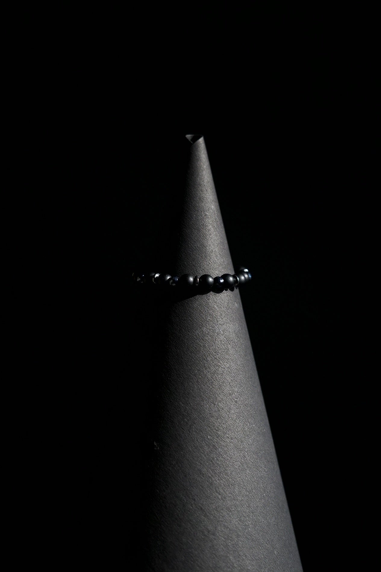 Bracelet | Single Strand | Round Beads | Black Beads with Faceted Accent Beads | Men & Women | Beaded Design | Black Finish | Minimalist Style