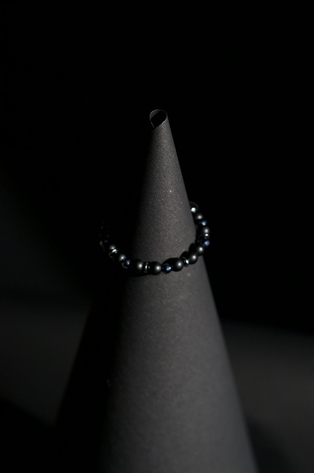 Bracelet | Single Strand | Round Beads | Black Beads with Faceted Accent Beads | Men & Women | Beaded Design | Black Finish | Minimalist Style