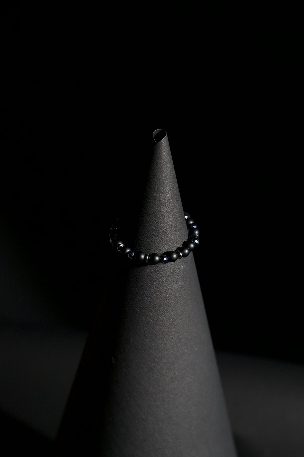 Bracelet | Single Strand | Round Beads | Black Beads with Faceted Accent Beads | Men & Women | Beaded Design | Black Finish | Minimalist Style