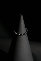 Bracelet | Single Strand | Round Beads | Black Lava Beads with Blue Sandstone Accent Beads | Men & Women | Beaded Design | Dark Finish | Minimalist Style