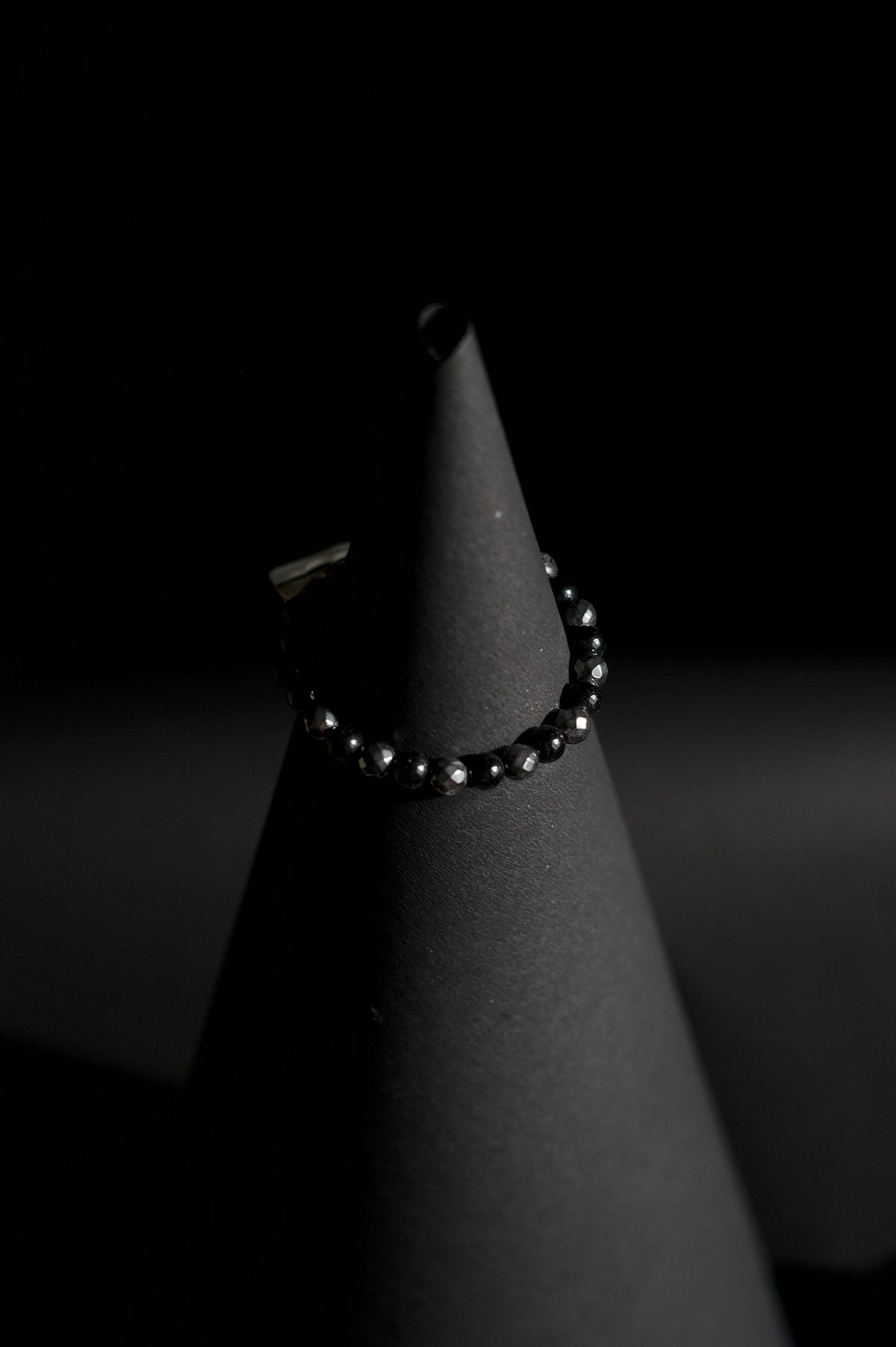 Bracelet | Single Strand | Round Beads | Black Lava Beads with Blue Sandstone Accent Beads | Men & Women | Beaded Design | Dark Finish | Minimalist Style
