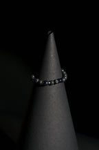 Bracelet | Single Strand | Round Beads | Black Lava Beads with Blue Sandstone & Metallic Hematite Spacer Beads | Men & Women | Beaded Design | Dark Finish | Minimalist Style